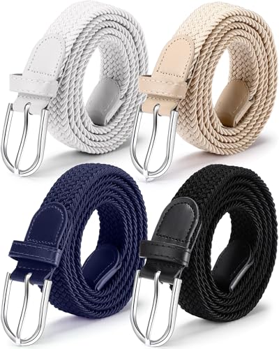 SATINIOR 4 Pack Stretch Belt Women Men Woven Braided Waist Band for Women Dress Tights Golf Casual Pants Shirts Jeans - color: Versatile Color, size: S: Fit Waist 32-35 Inches