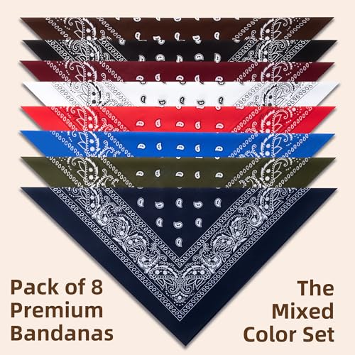 Raylarnia 8 PCS 100% Cotton Bandanas, 22 Inchs Multi-Purpose Bandana Scarfs Headbands for Men and Women - color: 8-orange