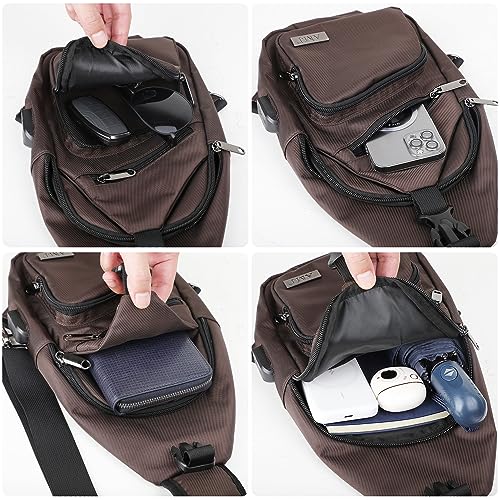 AMJ Crossbody Sling Bag Men Women, Casual Shoulder Backpack, Chest Daypack Satchel for Hiking Travel - color: Brown, size: Small