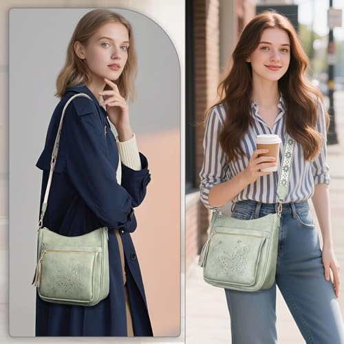 KITEVIUN Medium Crossbody Bags for Women Trendy, Women's Butterfly Shoulder Handbags with Tassel - color: 003-green
