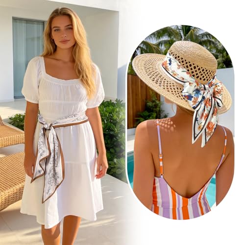 GERINLY 2 PCS Neck Scarf for Women, Long Purse Scarf for Handbags, Narrow Hair Scarves, Bag Charm Accessories Headband - color: Beige