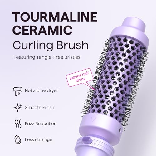 Wavytalk 5 in 1 Curling Iron,Curling Wand Set with Curling Brush and 4 Interchangeable Ceramic Curling Wand(0.5”-1.25”),Instant Heat Up,Include Heat Protective Glove & 2 Clips (Purple) - color: Purple