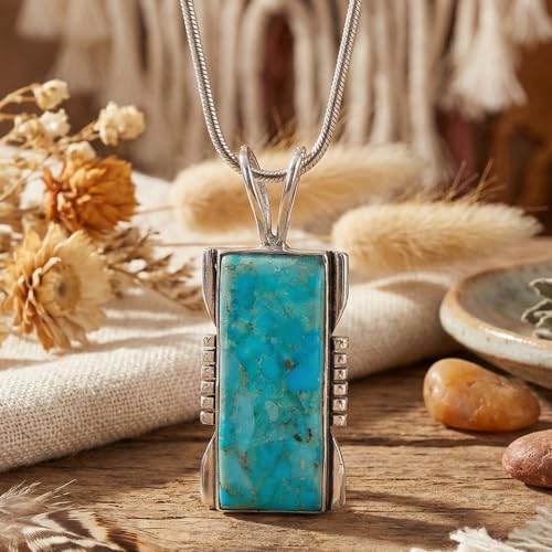 Turquoise Pendant Necklace Sterling Silver 925 (Sterling Silver Pendant with 20" Stainless Chain) - color: Turquoise