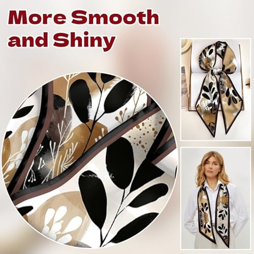 Head Hair Scarf Neck Silk Feeling Scarves Long Thin Satin Fashion Handbag Cute Decoration Women Girls 59 * 6.7'' - color: O-12-leaf