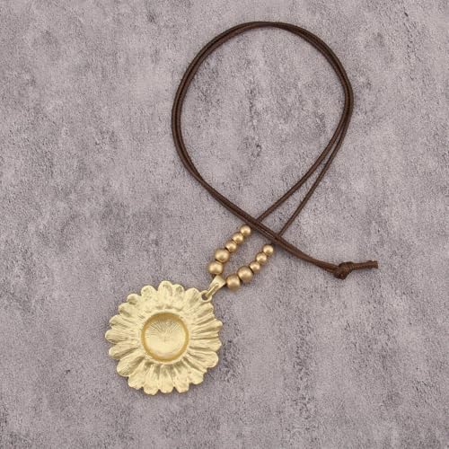 GelConnie Leather Necklaces Turquoise Long Boho Necklaces for Women Brown Chunky Circle Pendant Chocker Necklace Gold Sweater Necklace - style: Brown Flower Choker