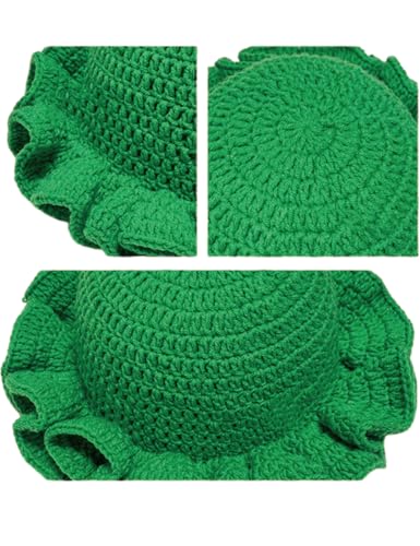 KORADI Womens Crochet Bucket Hat Ruffled Brim Knitted Hats Winter Boho Handmade Caps - color: Orange