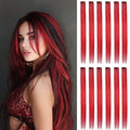 12pcs Clip in Red Hair Extensions, 22 Inch Rainbow Hair with Silver Tinsels, Colorful Holiday Party Highlights for Women - color: Red