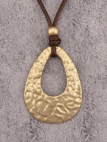 Kelake Leather Necklace for Women Men Teen Vinatge Boho Alloy Pendant Choker Jewelry Fashion Sweater Necklaces with Adjustable Genuine Leather Chain - color: Gold Pear-shaped Pendant