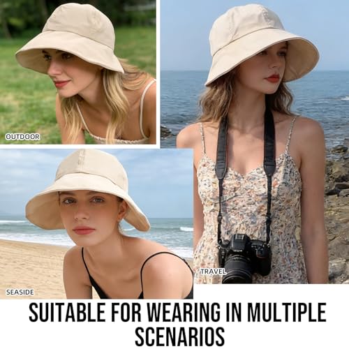 Women Wide Brim Sun Hat Adjustable Packable Beach UV Protection Gardening Hats - color: Beige-02