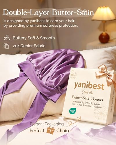 YANIBEST Adjustable Satin Bonnet for Sleeping Women Double Layer Hair Wrap Reduce Friction Prevent Frizz Natural Curly Hair - color: Purple