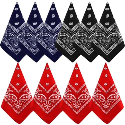 NACHLYNN 10/20pcs Paisley Bandanas Assorted Bandanas Cowboy Polyester Headbands Square Scarf Headwear - color: Red, Black, Navy Blue