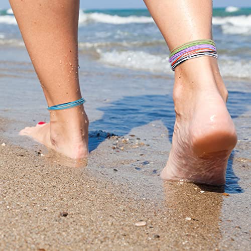 Hicarer 30 Pieces Adjustable Woven Anklets Bracelets Bohemian Braided Rope Bracelets Waterproof Wax Coated Anklets for Women - color: Colorful