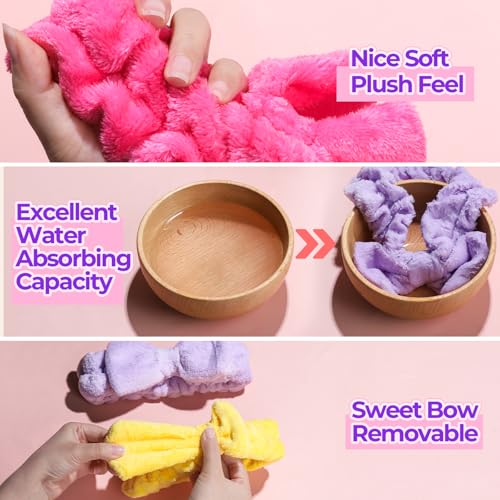 LEOBRO Spa Headbands, 6pcs Makeup Headbands and Hair Scrunchies for Washing Face for Teen Girls Women, Skincare, Easter Basket Valentines Gifts for Girls (Rose Red & Yellow & Purple) - color: Rose Red, Yellow, and Purple
