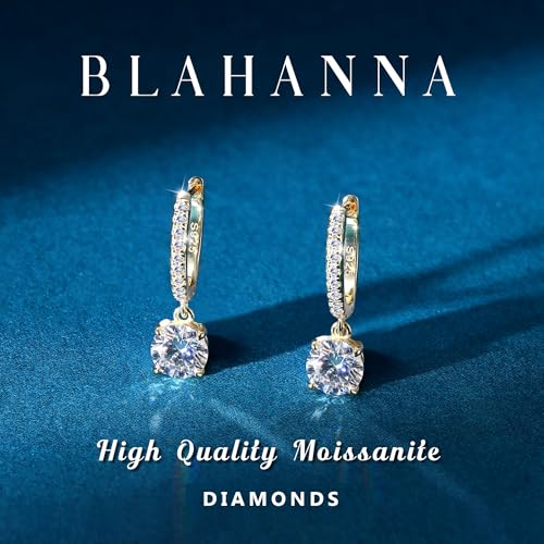 Moissanite Earrings, Sterling Silver Hoop Earring 1.0ct-2.0ct D Color Brilliant Hypoallergenic Earring for Women Men Drop Dangle Moissanite Leverback Mother's Day Gift - color: 2.0 carats(1.0ct*2)-Gold