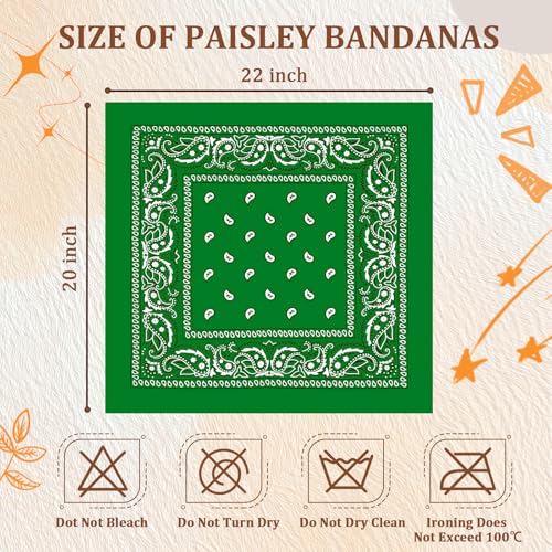 50 Pcs Bandanas Bulk Large Bandana Headband Paisley Cowboy Bandana Scarf Handkerchief for Women Men - color: Green