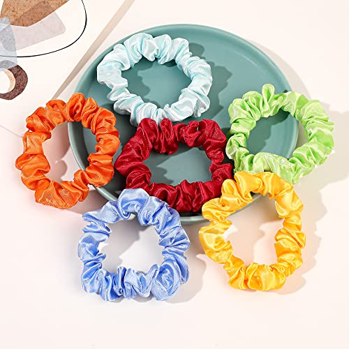 Satin Silk Hair Ties Small Mini Scrunchy for Women Cute Soft No Slip Ponytail Holders 12 Pcs Mini Bulk Scrunchies Elastic Hair Bands for Thick Curly Hair Pony Tails Hair Ties - color: Mixed colors