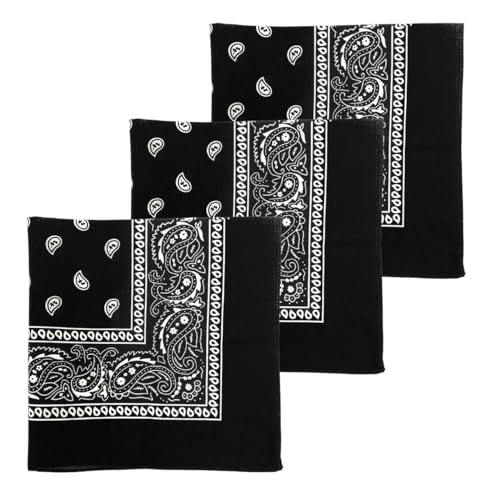 MDSTYLE 100% Cotton Bandana for Men & Women 22" x 22" Paisley Pattern Handkerchief Headband Scarf - color: Black - 3 Pack