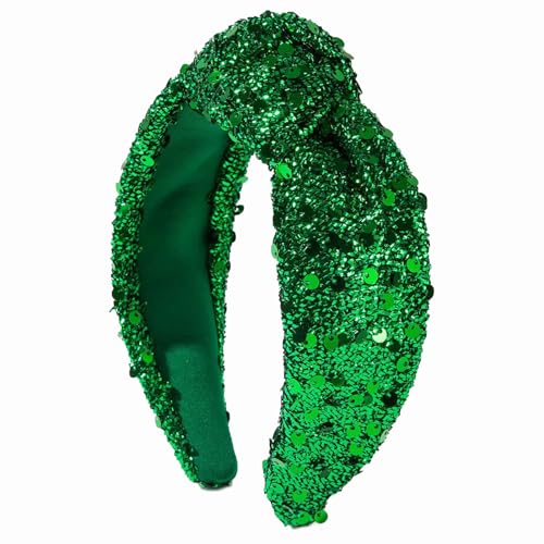 Sparkly Green Knotted Headbands for Women Non Slip Glitter Hairband Hair Styling Accessories Womens Sisters Girls Gifts - color: Sparkly Green