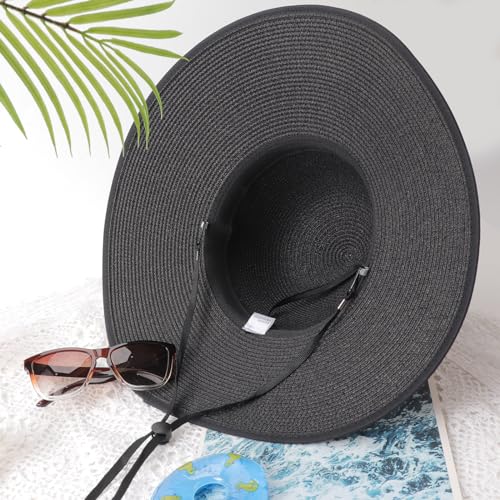 DRESHOW Beach Hats for Women Big Straw Wide Brim Summer Hat Floppy Foldable Roll up Cap Sun Hat UPF 50+ - color: 1 Pack Bowknot Hat: Black, 4.7" Brim