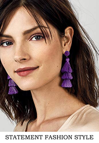 Me&Hz Colorful Layered Tassel Earrings Bohemian Statement Tiered Tassel Big Dangle Drop Earrings for Women Druzy Studs Valentine’s Day Gift - color: Purple