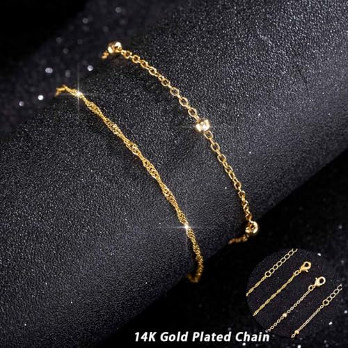 925 Sterling Silver Ankle Bracelets for Women 14K Gold Plated Layered Anklet Sets Dainty Heart Anklets Chain Waterproof Beach Foot Jewelry Gifts - style: Style2-Gold