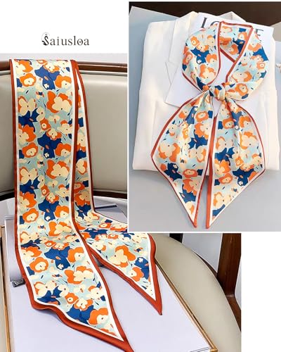 Purse Scarf For Handbags Head Scarves For Women's Hair Bags Scarfs Long Skinny Scarves Fashion Silky - color: A25-orange Graffiti