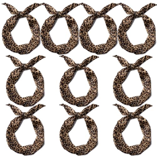 10 Pcs Long Thin Small Skinny Scarf Satin Neck Tie Ribbon Choker for Women Girls - color: Leopard