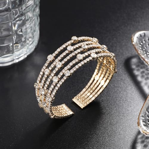 Suyi Rhinestone Bracelet Multilayer Gold Cuff Bracelet for Women Crystal Braidal Bracelets - color: Gold 8