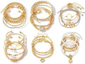 IFKM 6 PACK (24 PCS) Boho Gold Chain Bracelets Set for Women, 14K Gold Plated Multiple Layered Stackable Open Cuff Wrap Bangle Adjustable Link Italian Cuban Jewelry for Women Gift - style: 27PCS Gold Thin Chain