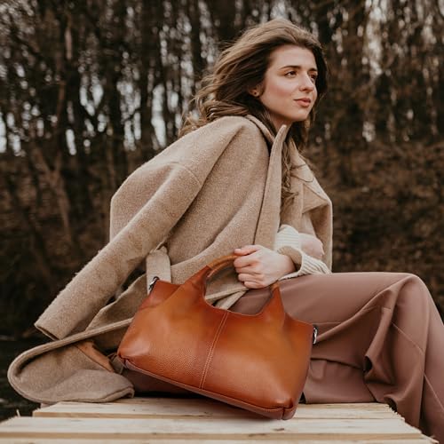 Iswee Genuine Leather Shoulder Bags Purses and Handbags for Women Satchel Designer Cross Body Hobo Medium Size Tote - color: Pink
