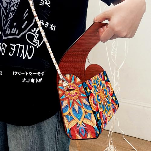 C'eitura Mandala Diamond Art Wooden Clutch Purse with Chain, 5D DIY Rhinestone Shoulder Bag Kit, Boho Festival Wallet for Women, Handmade Craft Project, Unique Gift Idea - color: SKB206