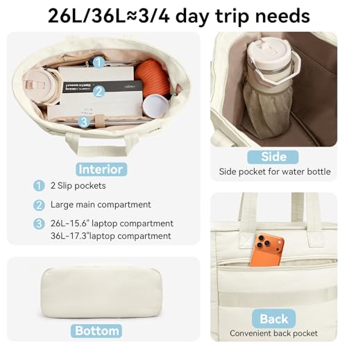 Puffer Tote Bag with Pouch, Women's Lightweight Quilted Shoulder Bag, 15.6"/17.3 Laptop Travel Weekender for Work & Nurses - color: White, size: Large