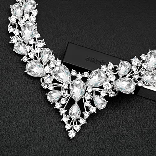 CSY 4 Pcs/Set Austrian Crystal Necklace Earrings Bracelet Ring Bridal Jewelry Sets for Brides Wedding Party Costume Accessories Gifts for Women - color: 02-white gold-white