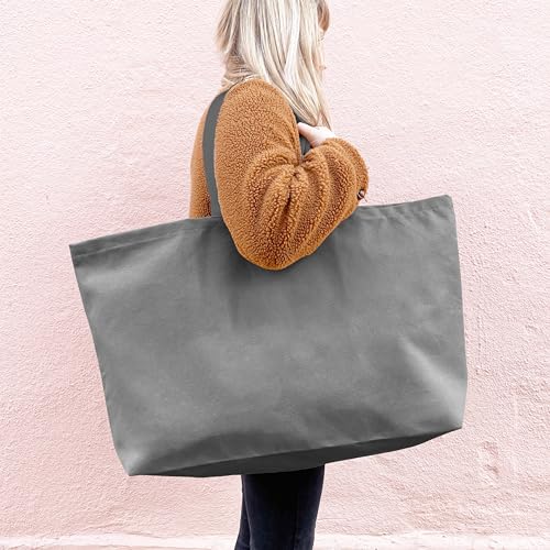 Large Canvas Tote Bag-Extra Big Shopping Beach Totes Bags Reusable Largest Grocery Plain Solid Bag 28"x8"x16" - color: Grey