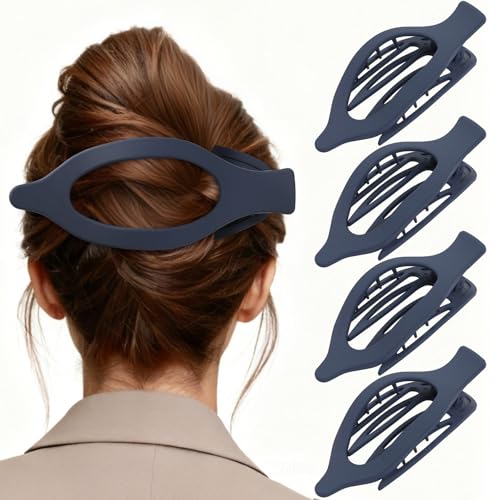 5.5 Inches Extra Large Flat Hair Clips for Women, 4 Pack XL Big Claw Clips for Thick Hair, Oversized Matte Strong Hold Non-slip Flat Claws, Dark Blue - color: Dark Blue-XL
