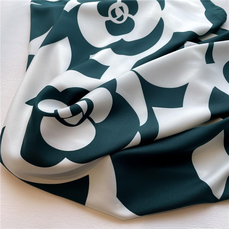 Women's Square Silk Like Head Scarf Large 35 inch Silk Feeling Hair Wrapping Satin Scarves for Sleeping Bandanas - color: A004-2 Twill Flower Green
