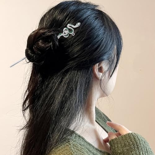 Lawie 10 Pack Silver Metal Hair Sticks Chopsticks Hair Pins Chinese Asian Hanfu Decorative Long Retro Hair Clips Snakes Swords Butterfly Jade Stone Vintage Hair Accessories for Women Girls