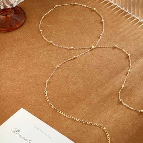 Gold Waist Chain for Women Dainty 14K Gold Plated Layered Belly Chain Adjustable Bikini Belly Beads for the Waist Waterproof Beach Accessories Body Chain Jewelry for Gifts - style: BY0006