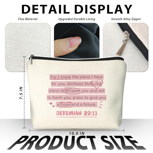 Pink Christian Makeup Bag, Bible Verse Preppy Coquette Pink Bow Cosmetic Bag for Women, Christian Gifts for Women, Religious Scripture Small Toiletry Bags Zipper Makeup Pouch - color: 00-JEREMIAH 29:11(Bible)