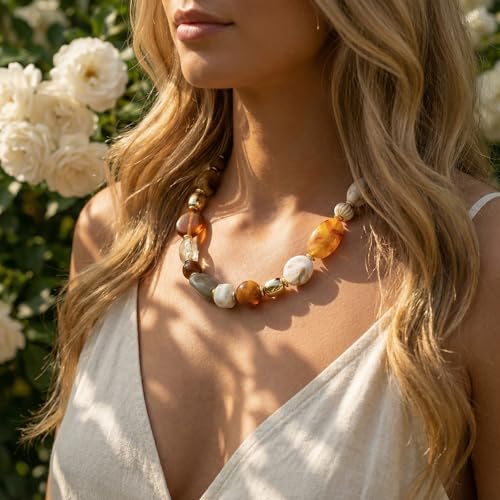 Beaded Choker Chunky Necklace for Women Statement Charm Necklace for Party Festive Vacation Gift
