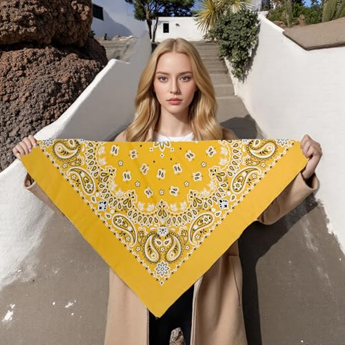 Bandana Single Pack Soft Thin 27 inch Cotton Paisley Extra Large Headwear - color: Golden