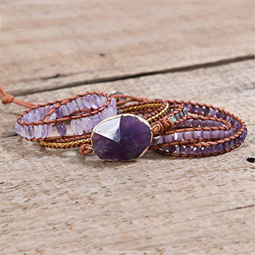 YGLINE Boho Handmade Wrap Leather Tube Crystal Stone Bracelet for Women - color: Amethyst