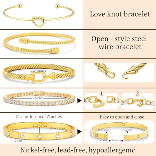 18 K Gold Plated Love Bangle Bracelet Stack Cuff Jewelry for Women Jewelry Set for Women Gift with Box - style: style4