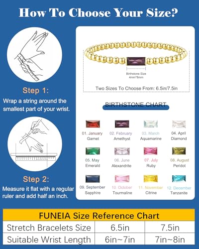 FUNEIA Birthstone Gold Beaded Bracelets for Women Non Tarnish Trendy Dainty 14K Gold Plated Cute Stackable Bead Stretch Friendship Bracelet Stack for Best Friend Couples Birthday Gifts Jewelry - color: 02. February(Amethyst Bracelet), size: 7.5 Inches