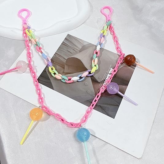 Rainbow Lollipop Charm Hip Hop Punk Jean Pant Chain for Woman Men Colorful Acrylic Chunky Layered Candy Tassel Rock Street Trousers Pocket Wallet Chains Gothic Belt Body Jewelry Keychain Accessories