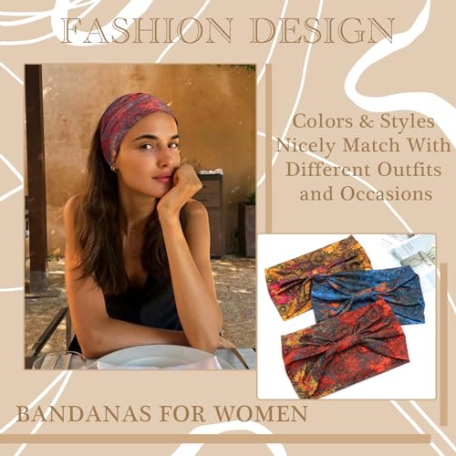Boho Headbands For Women Fashion Wide Head Band Knoted Sweatband Turban Stretch Hair Bands Yoga Running Elastic Headband Stylish Wrap Headbands Hair Accessories for Teen Girls 3 Pack - color: Style 67