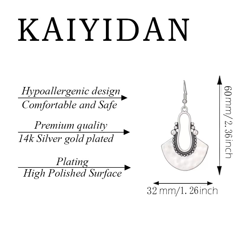 Silver Dangle Earrings For Women Trendy,Boho Cute Drop Western Earings,Vintage Gothic Ethnic Statement Beach Vacation Long Earrings with Leaf Teardrop Turquoise Crystal Tassels,Fashion Jewelry Birthday Gift. - color: A1) Silver Fan Shaped