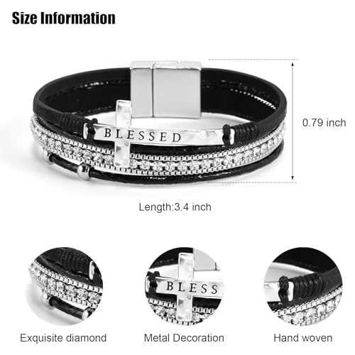 VIBILIA Boho Leather Wrap Bracelets for Women Men Multi-Layer Bracelets with Strong Clasp Western Jewelry - color: 11-Cross-Black