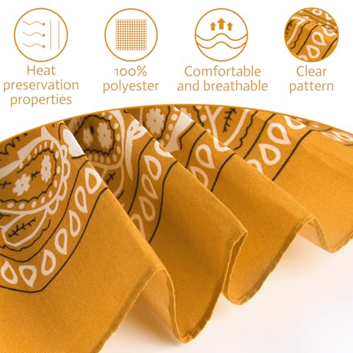 PLULON Bandanas for Men Women 4/12/24/30 Pack, Paisley Pattern Bandana Bulk Headbands Handkerchief Face Mask 100% Polyester - color: Golden Yellow
