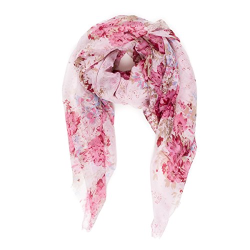 MELIFLUOS DESIGNED IN SPAIN Scarf for Women Lightweight Floral Flower Scarves for Summer Fall Shawl Wrap - color: Barcelona Collection 1 - Pink Floral
